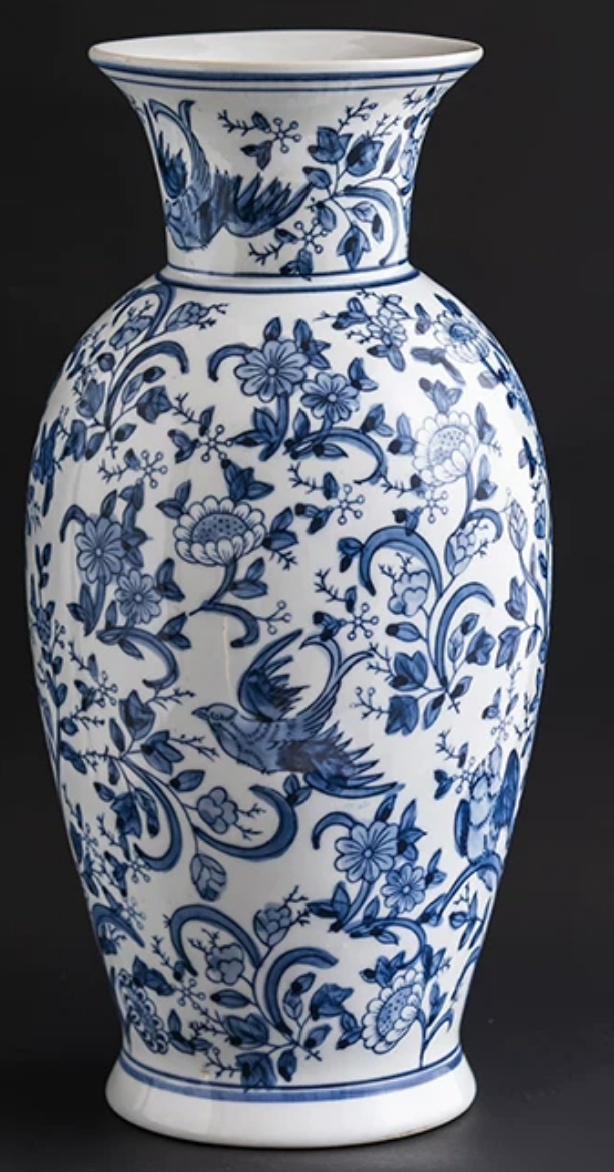 Blue & White Porcelain Vase – Birds & Flowers Series