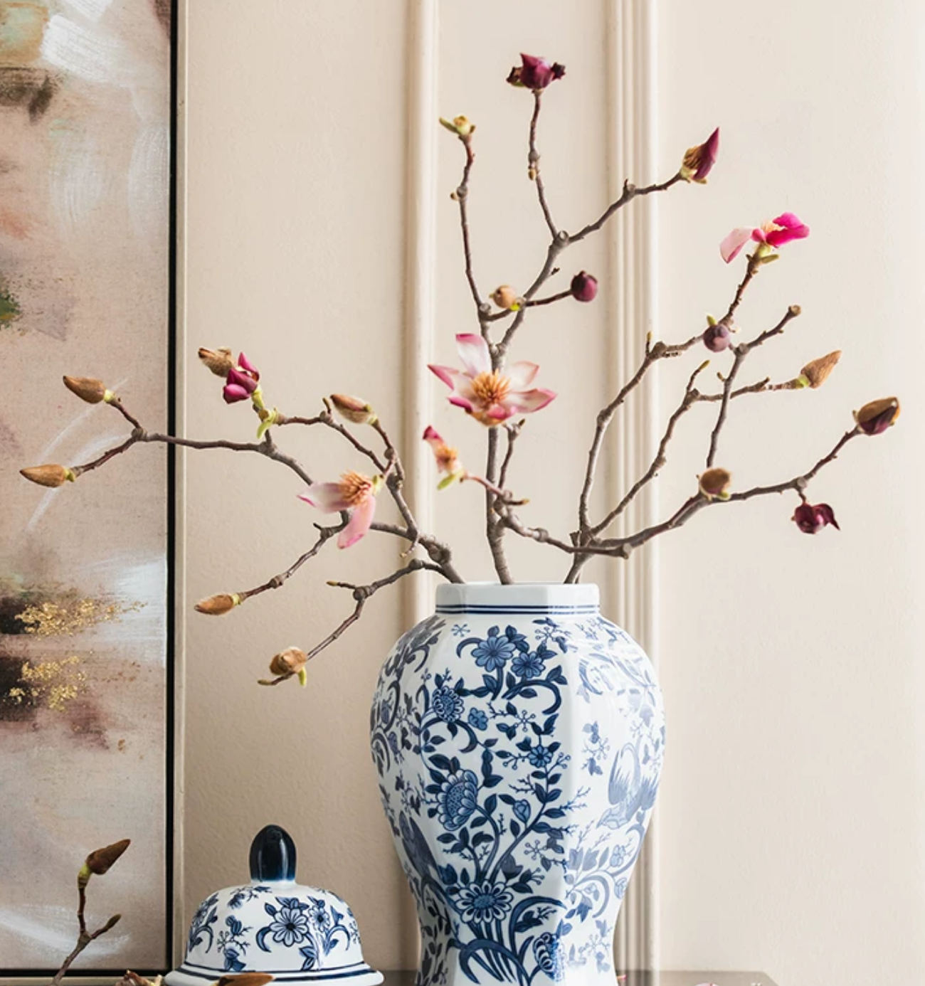 Blue & White Porcelain Vase – Birds & Flowers Series