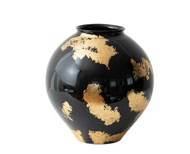Hand-Applied Gold Leaf Ceramic Vase