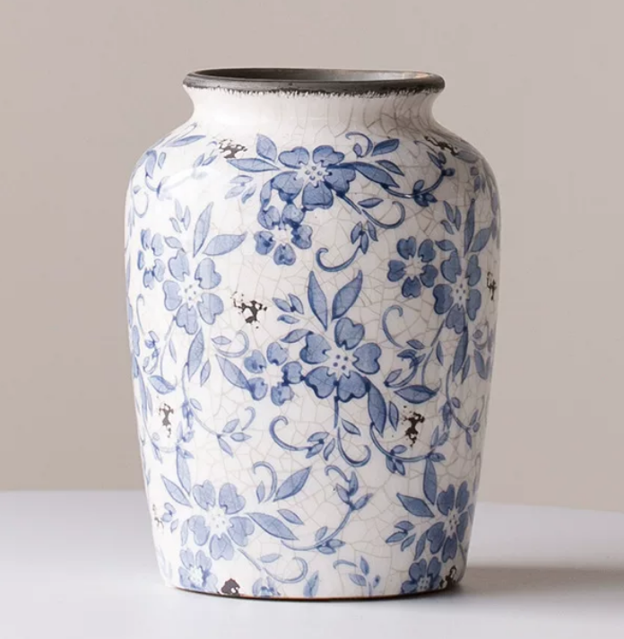 Blue & White Floral Ceramic Vase