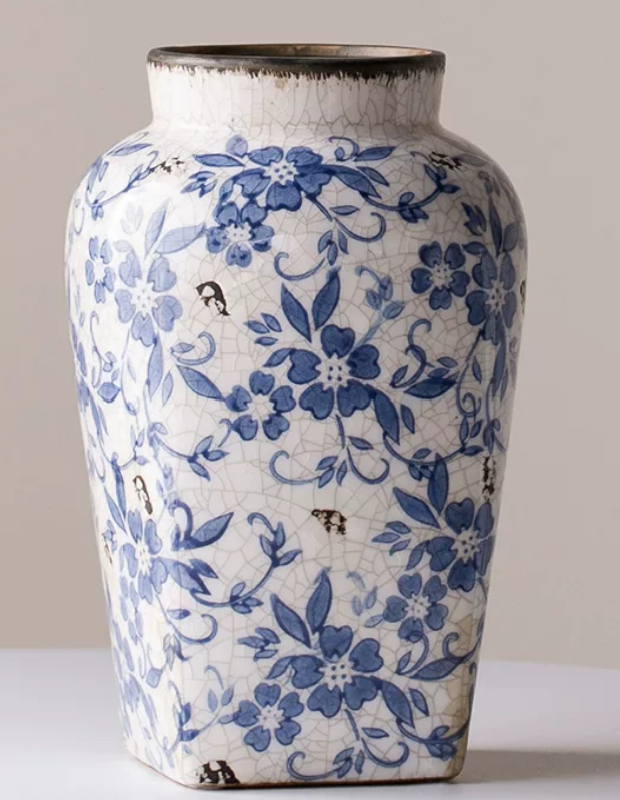 Blue & White Floral Ceramic Vase