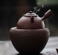 Coarse Pottery Side-Handle Tea Kettle with Alcohol Stove Set