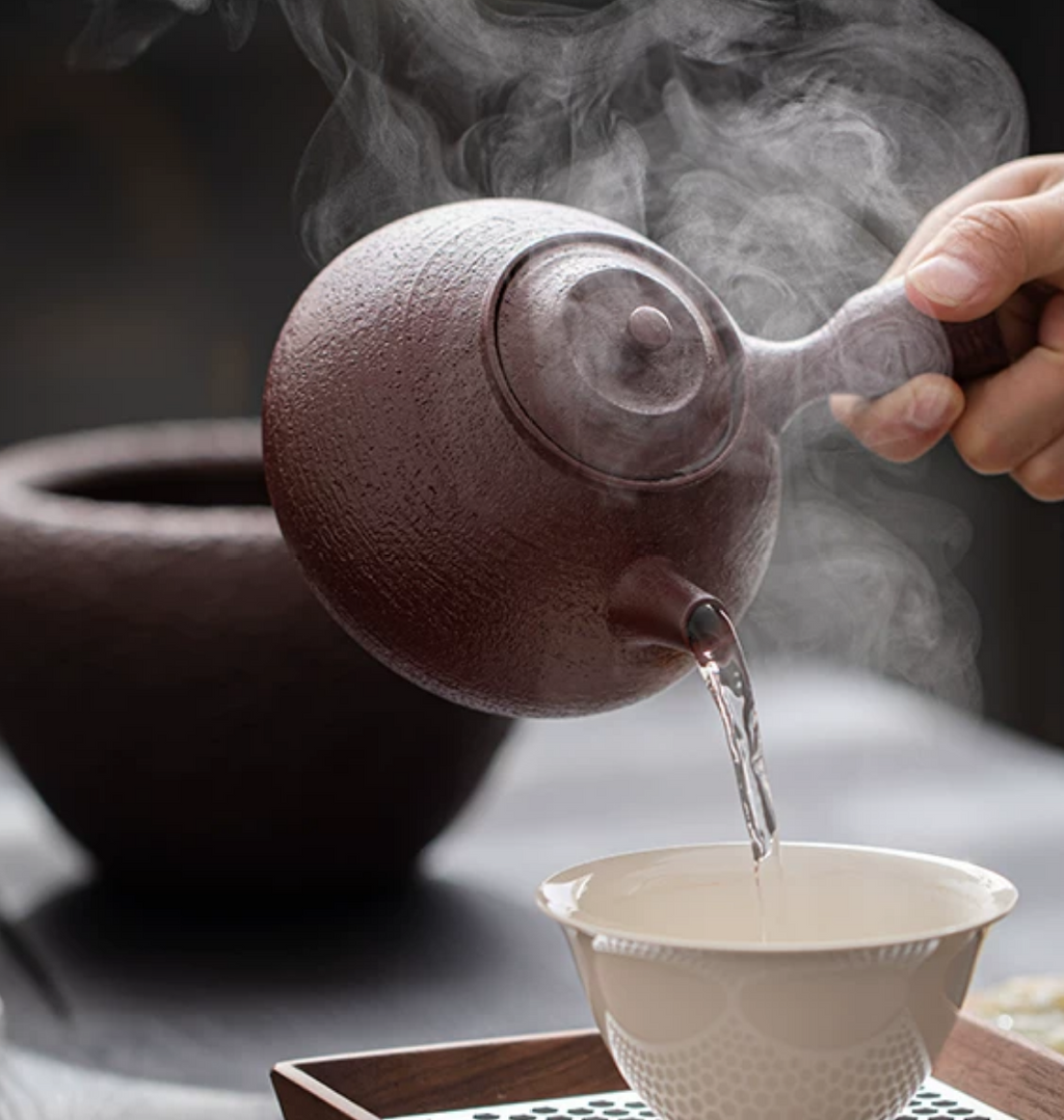 Coarse Pottery Side-Handle Tea Kettle with Alcohol Stove Set