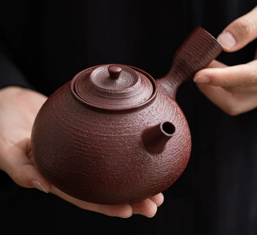 Coarse Pottery Side-Handle Tea Kettle with Alcohol Stove Set