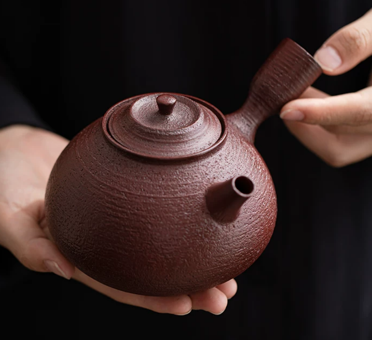 Coarse Pottery Side-Handle Tea Kettle with Alcohol Stove Set