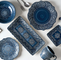 French Baroque Embossed Ceramic Dinnerware Set — Deep Blue Luxury Tableware