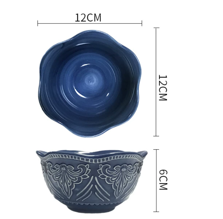 French Baroque Embossed Ceramic Dinnerware Set — Deep Blue Luxury Tableware
