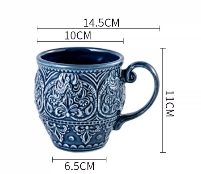 French Baroque Embossed Ceramic Dinnerware Set — Deep Blue Luxury Tableware