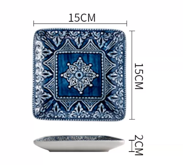 French Baroque Embossed Ceramic Dinnerware Set — Deep Blue Luxury Tableware