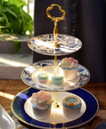3-Tier English Blue Floral Porcelain Cake Stand — Afternoon Tea Dessert & Fruit Display