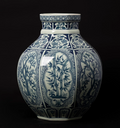 Blue & White Porcelain Octagonal Vase — Ming-Style Bamboo & Botanical Motif, Home Accent