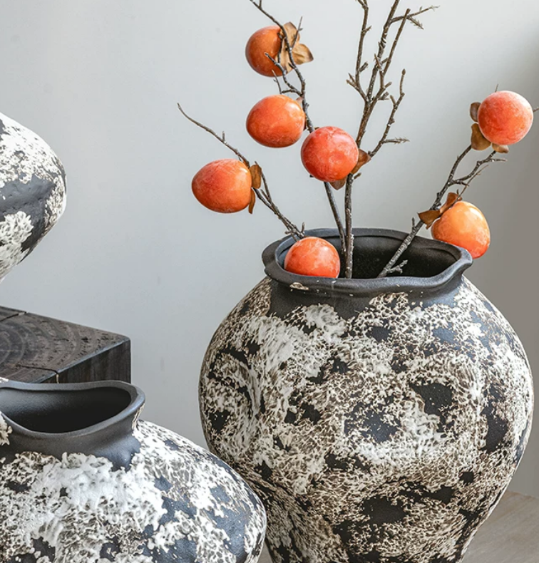 Jingdezhen Wabi-Sabi Textured Ceramic Vase — Rustic Zen Stoneware, 3 Styles