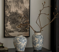 Blue & White Floral Ceramic Vase – Living Room Flower Arrangement Collection
