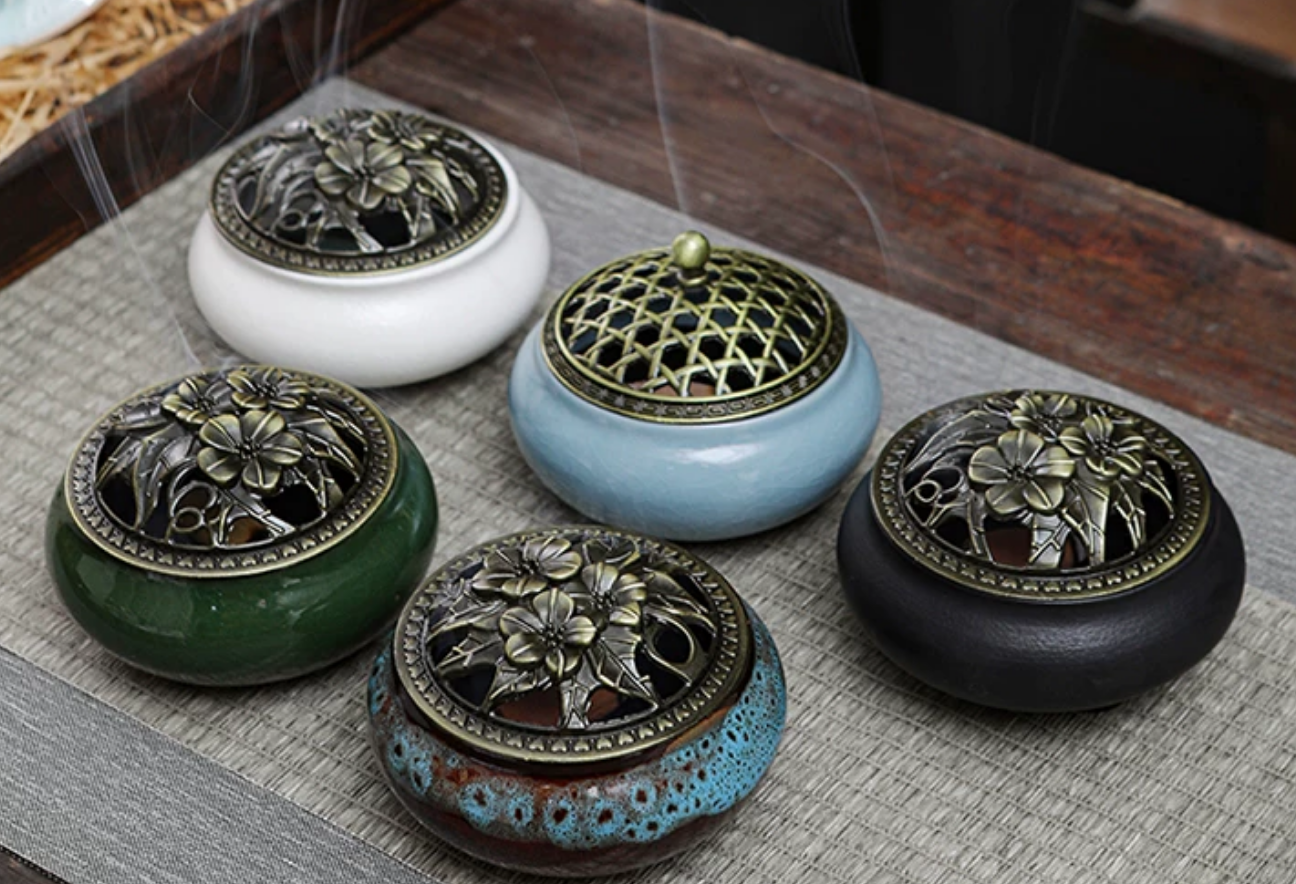 Lotus Brass Incense Burner — Buddhist Coil & Stick Incense Holder
