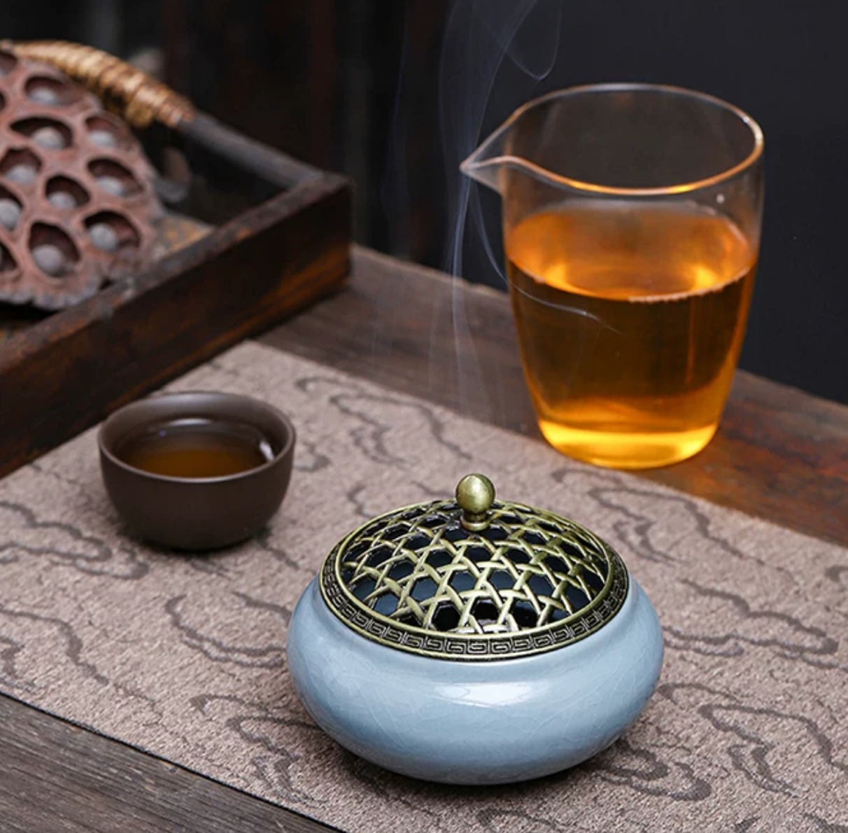 Lotus Brass Incense Burner — Buddhist Coil & Stick Incense Holder