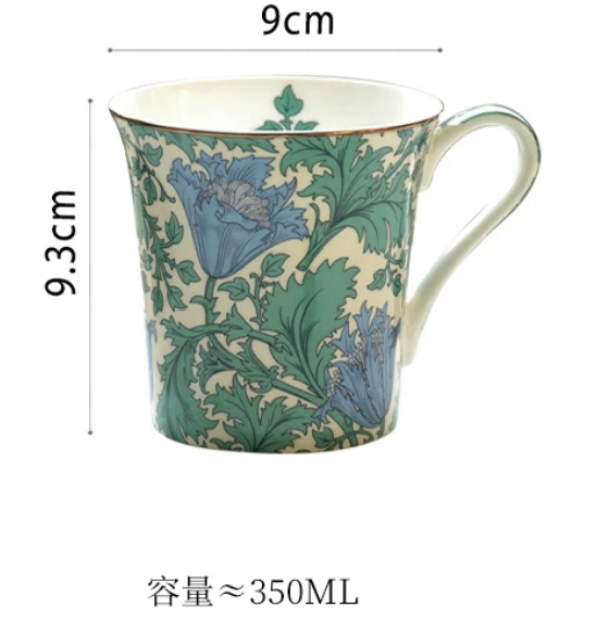 Blue Bellflower bone china mug — cobalt blue campanula, 350ml