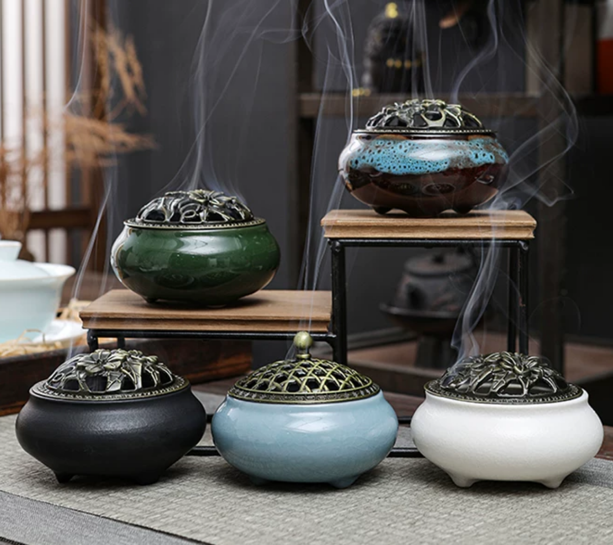 Lotus Brass Incense Burner — Buddhist Coil & Stick Incense Holder