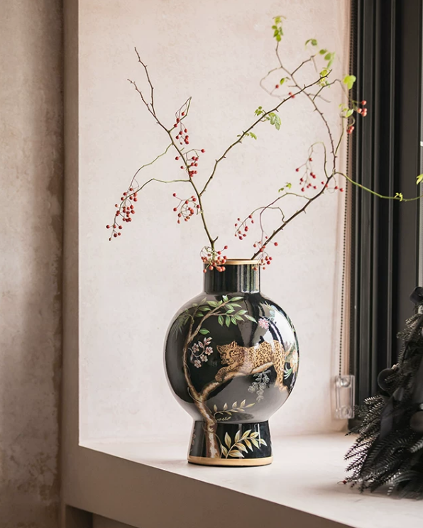 Hand-Painted Leopard Fortune Vase — lifestyle, window setting