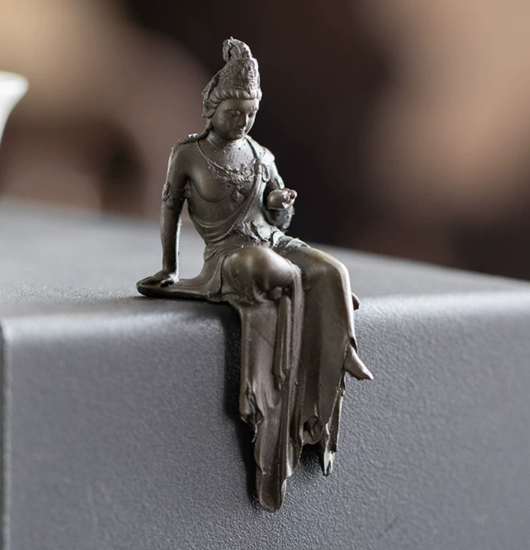 Handcrafted Antique Tin Guanyin Bodhisattva Tea Pet — Zen Buddhist Tea Ceremony Ornament