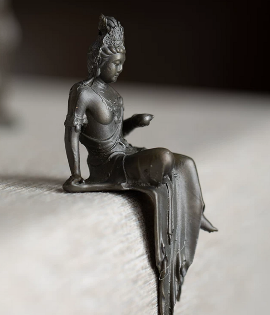 Handcrafted Antique Tin Guanyin Bodhisattva Tea Pet — Zen Buddhist Tea Ceremony Ornament
