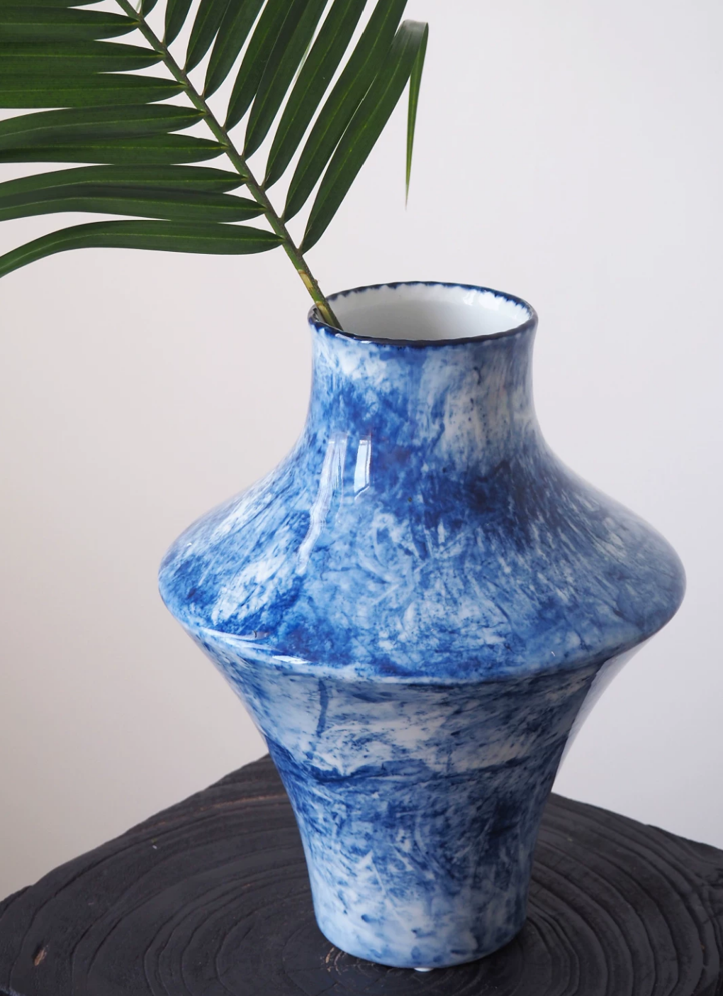 Blue cloud ceramic vase glaze texture detail