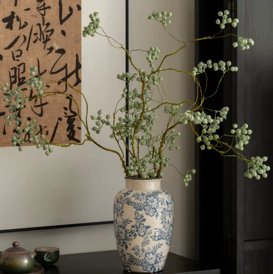 Blue & White Floral Ceramic Vase – Living Room Flower Arrangement Collection
