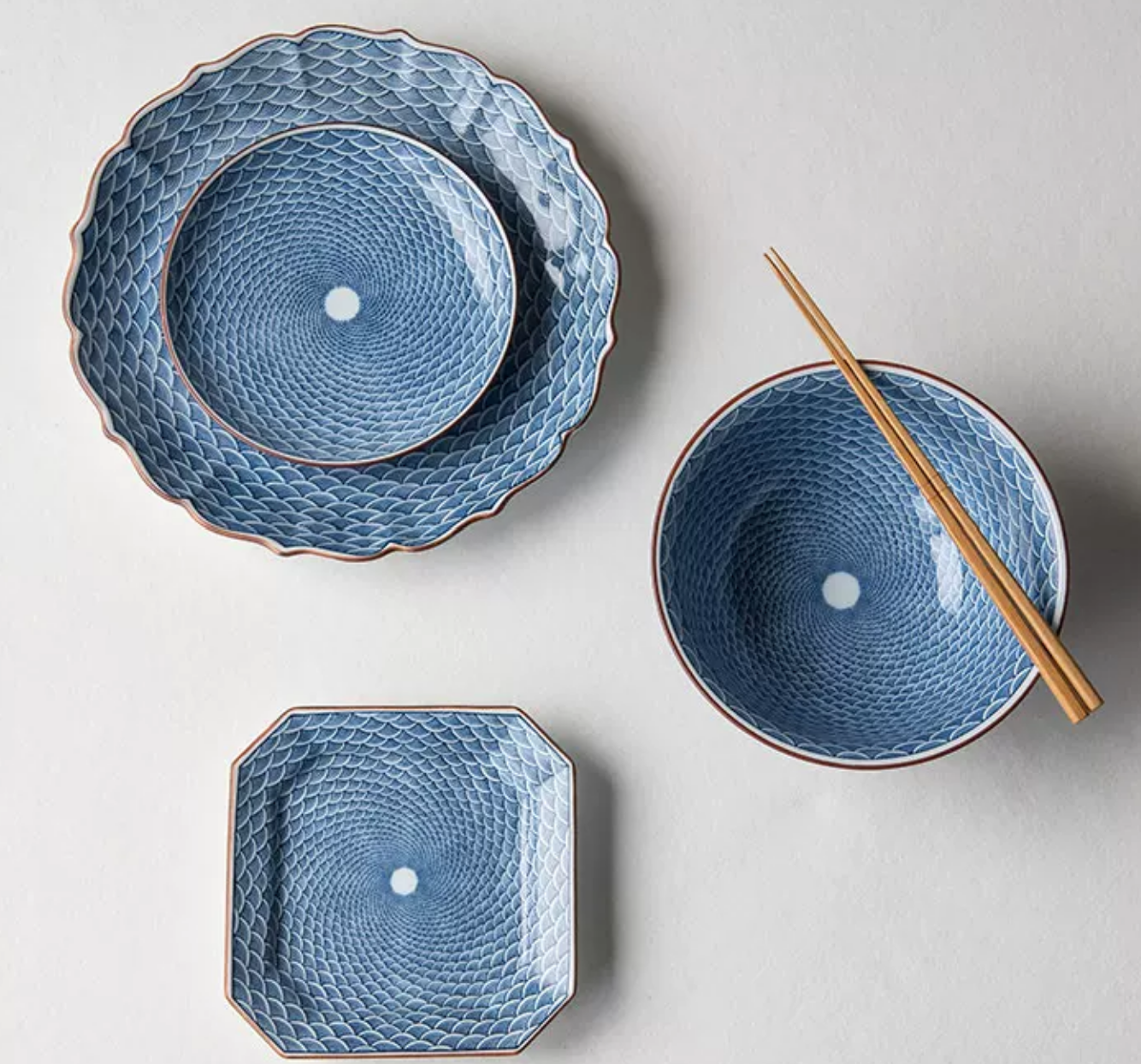 Blue and white porcelain square dish with Japanese sweets