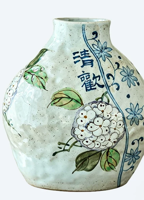 Qing Huan Hydrangea Bottle — gourd-form with Chinese characters and hydrangea